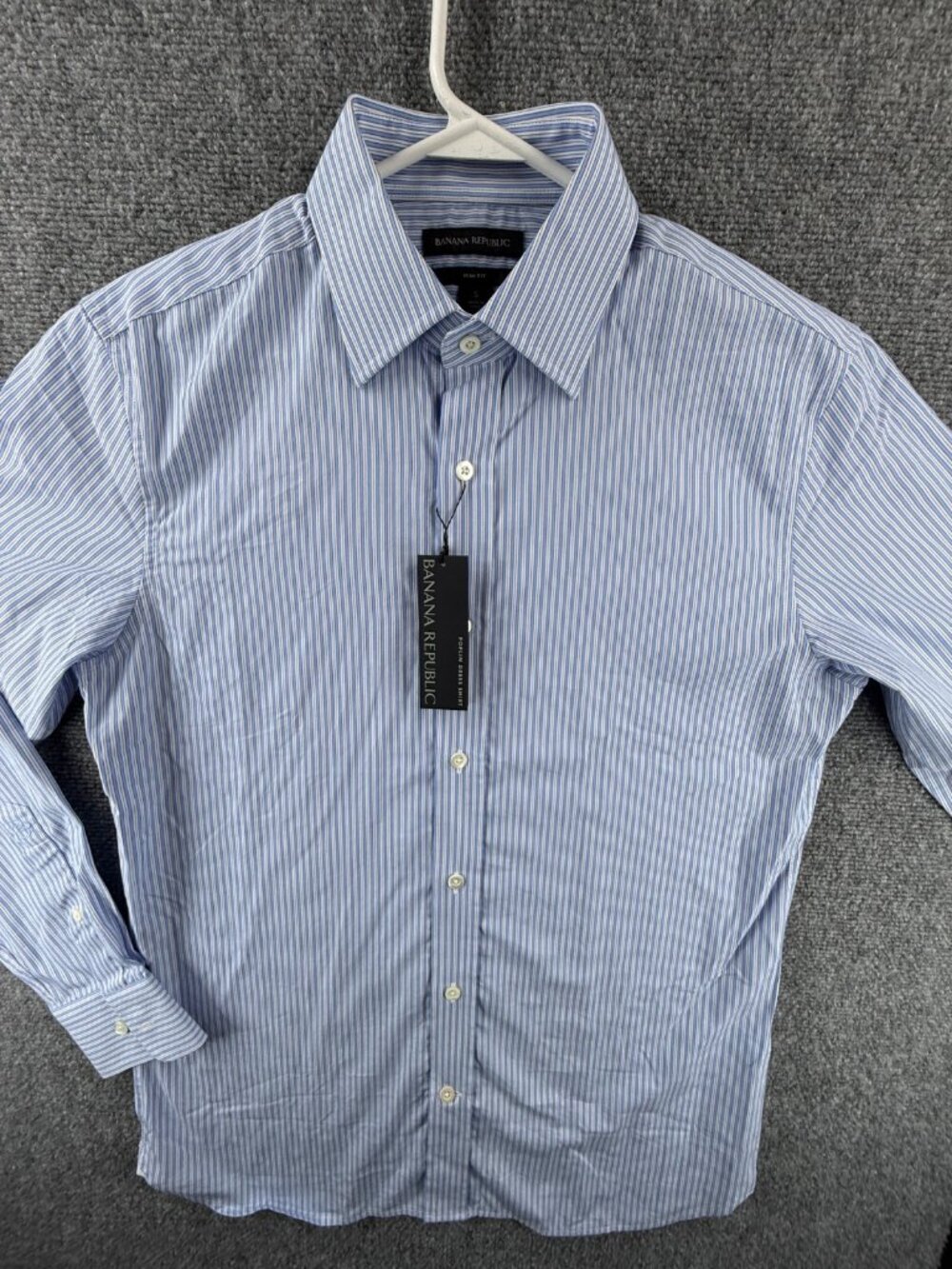 NWT Banana Republic Blue White Striped Small Slim Button Up Poplin $90 Cotton